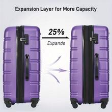 3 Piece Luggage Set Hardside Spinner Suitcase With TSA Lock 20" 24" 28" Available - 紫色+ABS - 查看 2