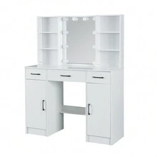 Large Dressing Table With 10 LED Mirror + 3 Drawers Stool Vanity Makeup Table - White - View 6