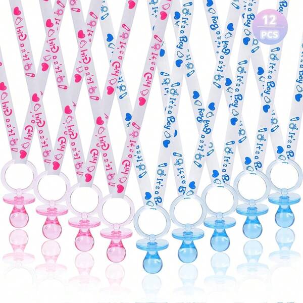 12 szt., 2,75-calowe akrylowe smoczki, zawieszki na naszyjniki na przyjęcie, odpowiednie do dekoracji baby shower, rozproszenia na stół z okazji ujawnienia płci dziecka, upominki na przyjęcie, gry i zabawy, artykuły na przyjęcie urodzinowe, Boże Narodzenie