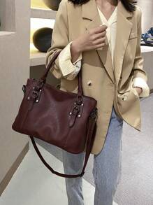 Túi tote sức chứa lớn theo phong cách retro châu Âu và Mỹ mới - Màu tím - Xem 5