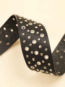 1pc Women's Vintage PU Leather Wide Belt With Rivet Decoration, Versatile Halloween Summer, School Fall, Autumn, Halloween