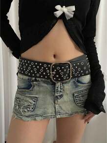 1pc Women's Vintage PU Leather Wide Belt With Rivet Decoration, Versatile Halloween Summer, School Fall, Autumn, Halloween