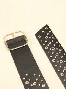 1pc Women's Vintage PU Leather Wide Belt With Rivet Decoration, Versatile Halloween Summer, School Fall, Autumn, Halloween