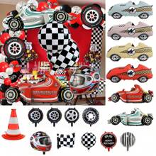 1 件赛车氦气铝箔气球，车轮方格旗快速赛车头盔路障生日快乐气球派对装饰主题派对用品，圣诞节 - 彩色 - 查看 1