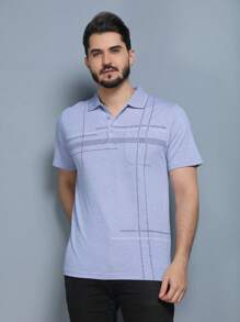Men's Polo Shirt Summer 2024 With Button And Elastic 5 Colors - Royal Blue - View 3