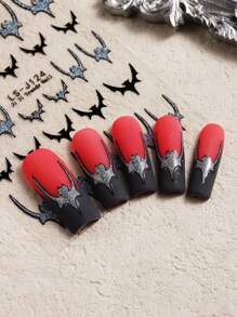 万圣节设计美甲贴纸发光可爱幽灵，闪光南瓜蝙蝠蜘蛛网，骷髅骨头自粘滑块装饰美甲 - 黑與白 - 查看 9