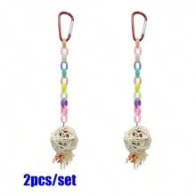 Naturalny rattan i łańcuch PE zabawka dla papugi, zawieszka, odpowiednia dla ptaków, chomików i innych małych zwierząt do żucia, różne rozmiary, losowe akcesoria kolorowe, do użytku przez cały rok