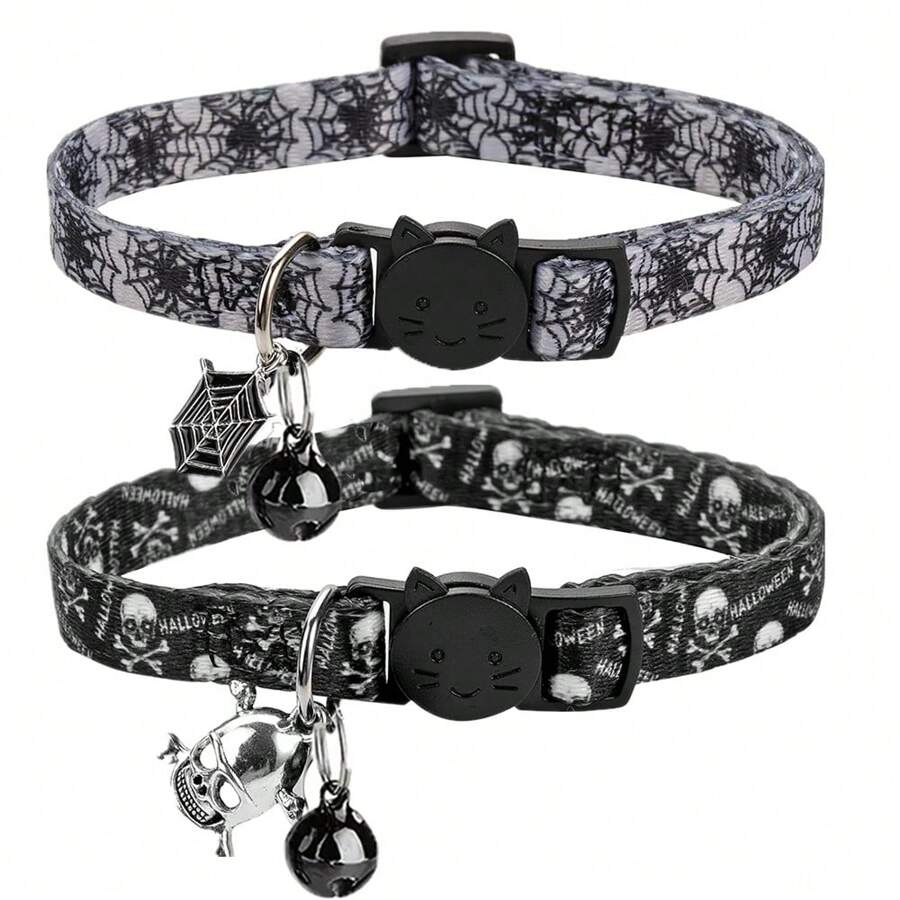 1pc Adjustable Halloween Cat Collar With Pendant, Buckle And Bell - Multicolor - View 1