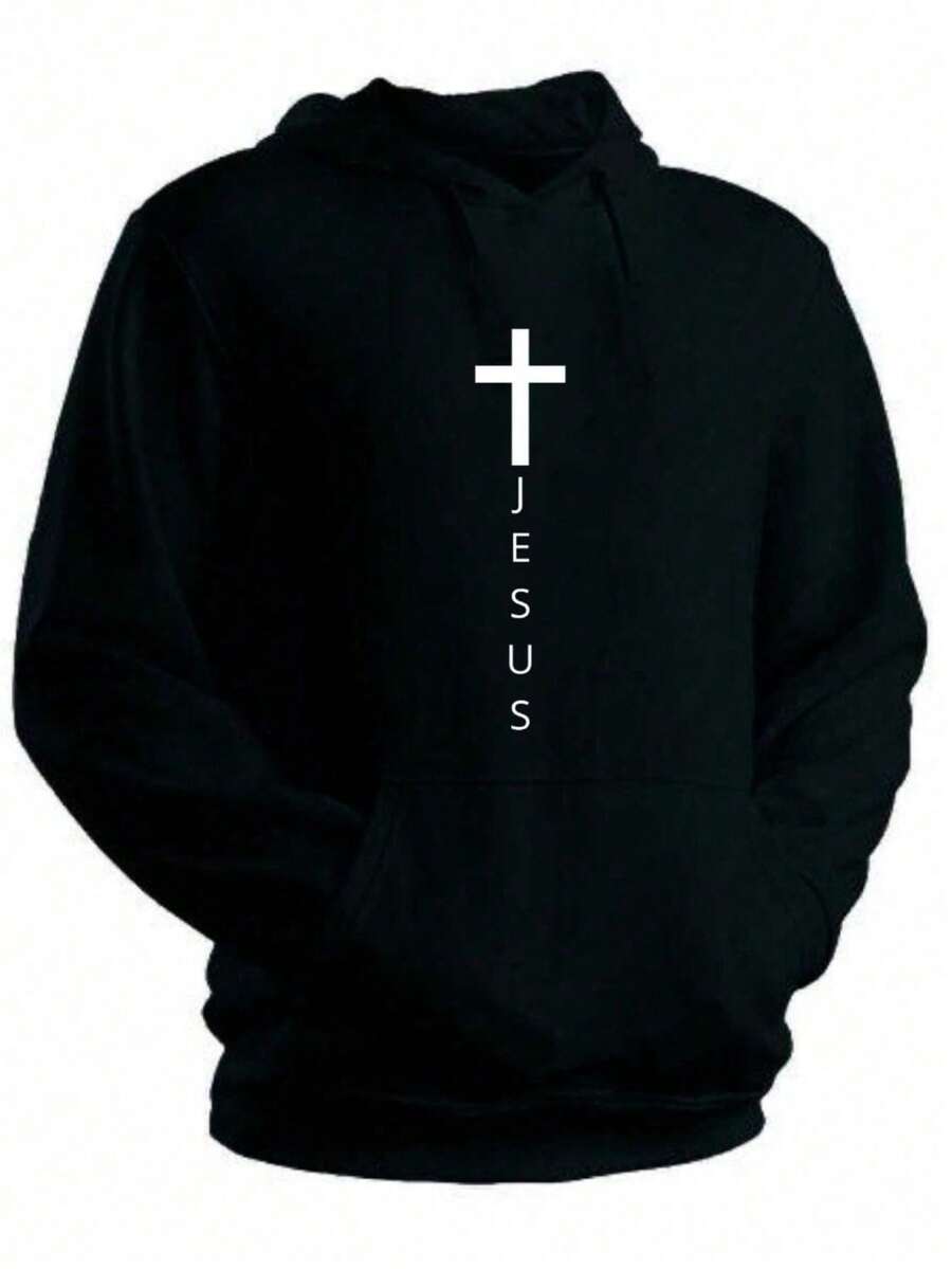 Women's Cold Weather Blouse Jesus Evangelico Kangaroo Hoodie Flannel Pocket - 黑色 - 查看 1