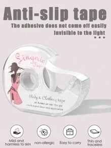 1 Rolo com Fita Dupla Face Antiderrapante Anti-Trace para Gola de Camisa à prova de deslizamento, Rolo de Fita Anti-derrapante Transparente Invisível de Moda em PET