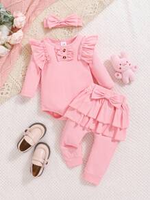 New Autumn And Winter Baby Girls Baby Outing Wear Bow Cap Sleeve Long Sleeve Bodysuit + Cute Pants Skirt Three-Piece Set