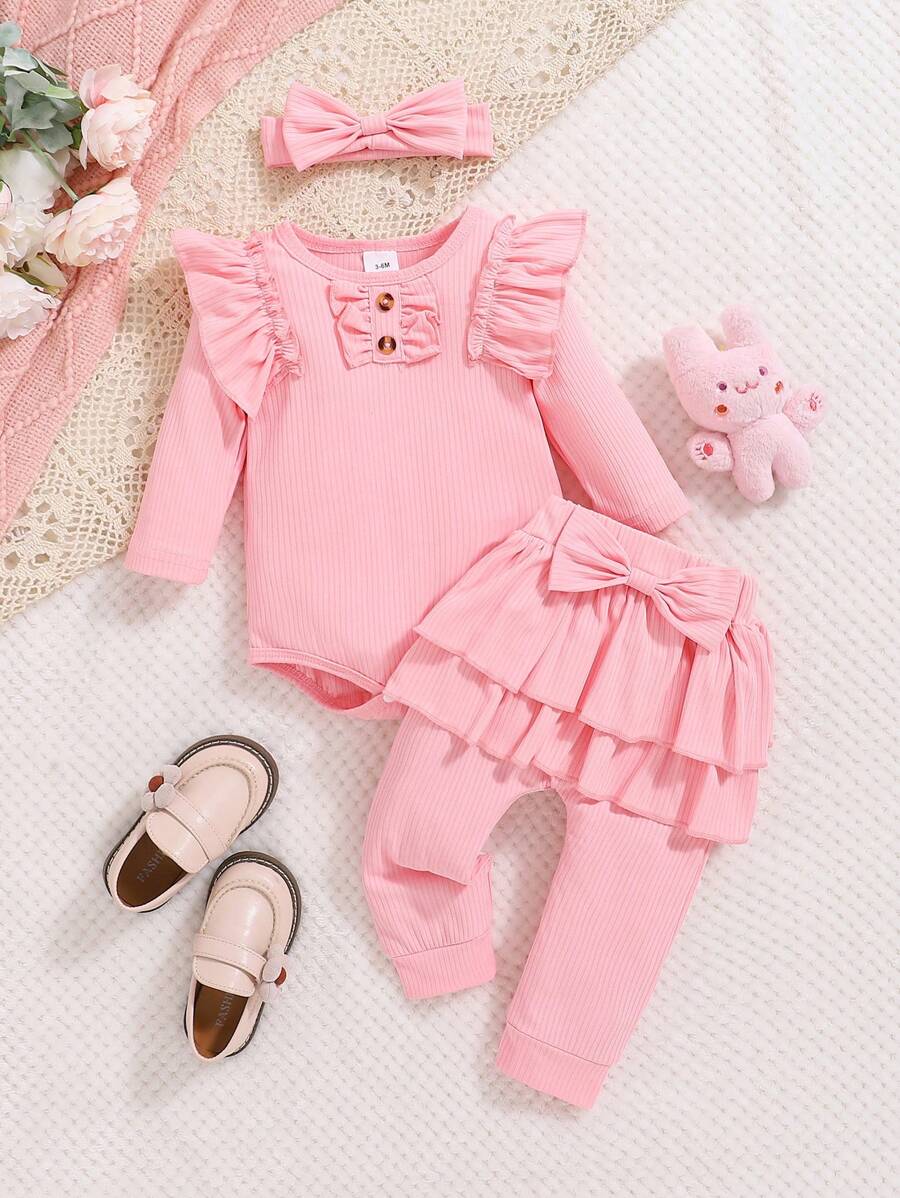 New Autumn And Winter Baby Girls Baby Outing Wear Bow Cap Sleeve Long Sleeve Bodysuit + Cute Pants Skirt Three-Piece Set
