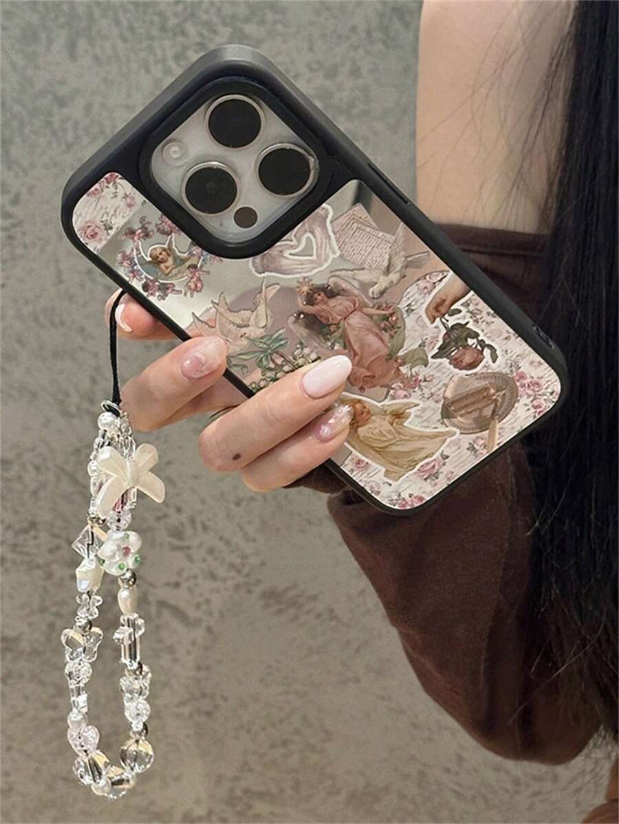 Cute Cartoon Mirror Anger Flower Pattern Bow Bracelet Phone Chain Case