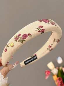 加厚海绵优雅法式花卉印花度假发箍、发带、发圈头饰 - 彩色 - 查看 10