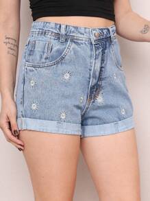 Women's Jeans Shorts Casual Jeans High Waist Women's Jeans Shorts With Pocket Natural Youth Jeans Shorts - Rửa nhẹ - Xem 2