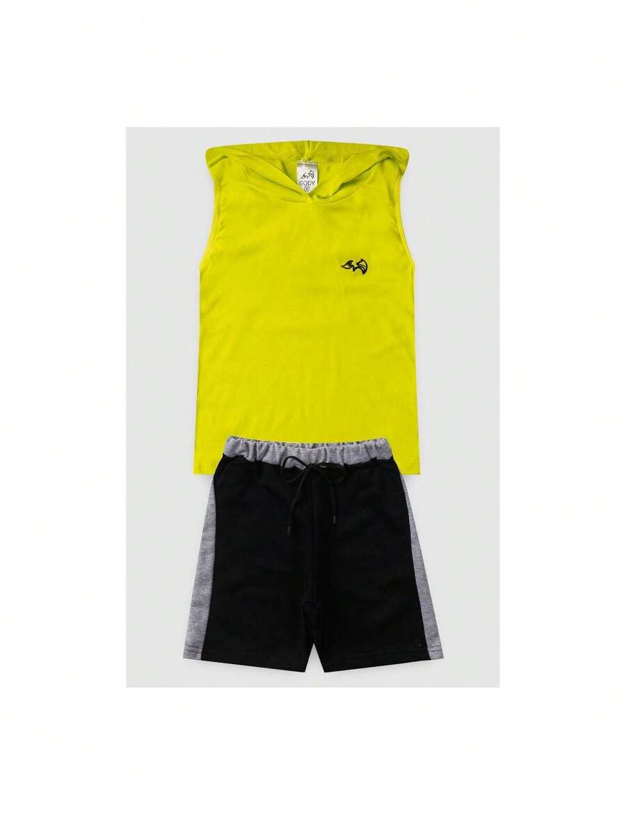 Gody Boys' Set Tank Top With Hood - 青檸色 - 查看 1