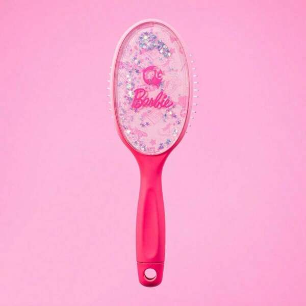 Miniso Peigne de massage à coussin d'air rempli de paillettes, série Barbie. Design glamour aux thèmes Barbie, matériau en plastique durable avec coussin d'air moelleux. Parfait pour le démêlage quotidien, le massage du cuir chevelu et pour les fans de Barbie (1 pièce)