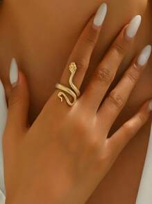 1 件独特时尚小众设计蛇形开口戒指，适合女性日常佩戴