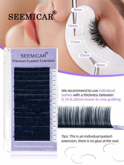 Cílios postiços individuais SEEMICAR 16 fileiras D 0,07 de espessura, cílios postiços falsos de vison para profissionais, cílios postiços macios