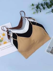 3 Pcs Padded Bralettes For Women Wireless Cami Bras Tank Top Sport Bras Comfort Seamless V Neck With Removable Pads For Girls Laddies Everyday Camisole Basic Bra - 白色-3件 - 查看 5