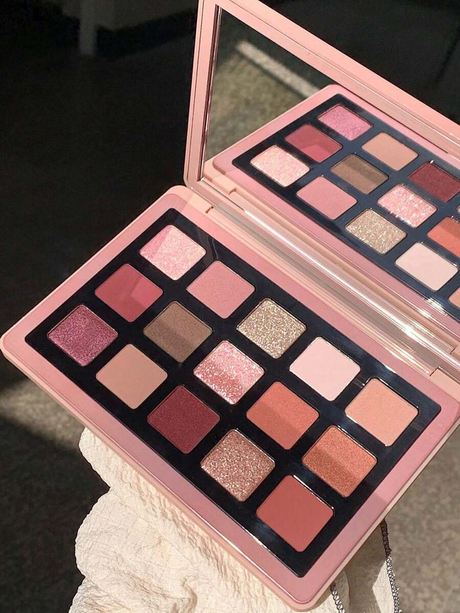 15-Color Eyeshadow Palette, Matte Shimmer Long-Lasting Eye Shadow With Mirror Eyeshadow Tray Eye Shadow - 粉色 - 查看 1