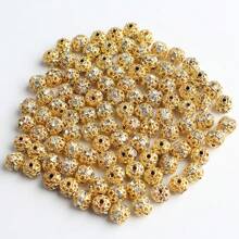 50 hạt đá pha lê 6/8mm mạ vàng hồng bạc đen kim loại dạng bi rời dùng làm đồ trang sức phụ kiện vòng tay DIY - Vòng khoan hình cầu - Xem 18
