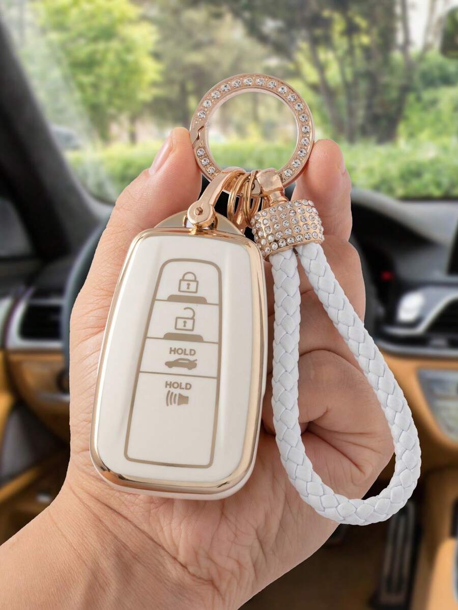 3pcs Set: TPU Soft Key Case + Leather Keychain + Screwdriver, Compatible With Toyota Intelligent Key - Multicolor - View 1