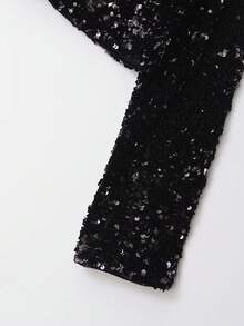 亮片蝴蝶结细节短款夹克 - 黑色 - 查看 5