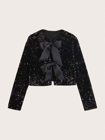 Chaqueta corta con detalle de lazo de lentejuelas