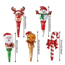 5 件圣诞主题卡通驯鹿/雪人/姜饼人/圣诞老人/拐杖糖形状铝箔手持气球适用于圣诞节庆祝活动、生日、婚礼、除夕、节日装饰 - 彩色 - 查看 3
