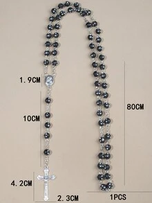 1 件欧美时尚个性化复古简约亚克力水钻珠子项链配圣母玛利亚，男女通用，适合日常佩戴 - 彩色 - 查看 8