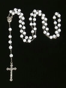 1 件欧美时尚个性化复古简约亚克力水钻珠子项链配圣母玛利亚，男女通用，适合日常佩戴 - 彩色 - 查看 5