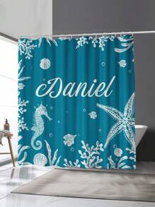 1 perdea de duș rezistentă la apă și mucegai cu model personalizat de stea de mare, imprimare digitală, 12 cârlige din plastic și inele metalice, accesorii robuste pentru baie, decor pentru baie, decor de toamnă, înapoi la școală - multicolor - Vizualizare 5