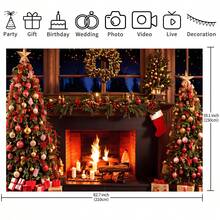 1 pieza Tela de fondo fotográfico con tema de chimenea navideña acogedora para 1er cumpleaños y sesión de fotos - Multicolor - Ver 12