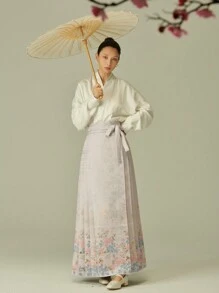 LANZEYILV Light Purple Elegant Floral Patterned Jacquard Skirt, Chinese Style Hanfu Bottoms For Women - Mauve Purple - View 1