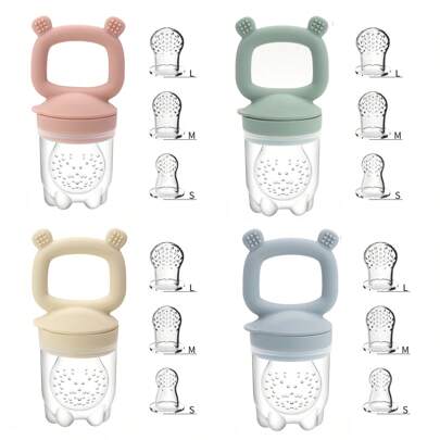 3pcs Baby/Toddler Fruit & Vegetable Teething Feeder Pacifier, Chew Toy With 3 Different Sized Pacifier Tips, Bear Shaped Teether