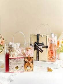 10/20pcs Clear Gift Bags With Handles, Waterproof Clear Gift Bags, Small Clear Goodie Bags, Clear Favor Bags, Fall Gift Wrap Tote Bags, For Wedding Birthday Party Favor, Halloween Christmas Party Supplies, 5.9" * 6.3" * 2.8" - Clear - View 5