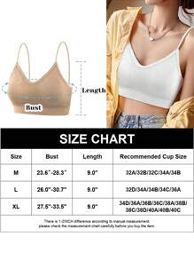 3 Pcs Padded Bralettes For Women Wireless Cami Bras Tank Top Sport Bras Comfort Seamless V Neck With Removable Pads For Girls Laddies Everyday Camisole Basic Bra - 灰色,卡其色,白色 - 查看 9