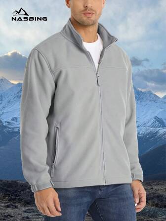NASBING Boyfriend Style Men's Lightweight Fleece Jacket Windproof Plain Warm Full-Zip Casual Coat Hiking Fishing Working Camping Winter Sport
