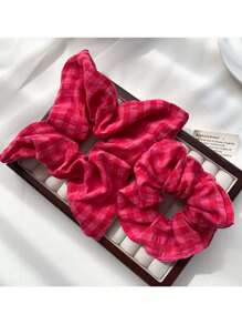 1 pieza de coletero de tela a cuadros de color rosa frambuesa hecho a mano, coletero de tela elegante, accesorios para el cabello premium, sujetador de cabello, accesorio para el cabello