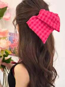 1 pieza de coletero de tela a cuadros de color rosa frambuesa hecho a mano, coletero de tela elegante, accesorios para el cabello premium, sujetador de cabello, accesorio para el cabello