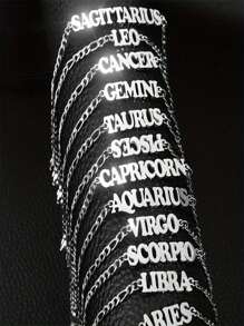 1 Pc Stainless Steel Fashion New Zodiac Letter Pendant Bracelet Jewelry NK Chain Twelve Constellations Birthday Gift For Women Girls And Men , Party ,Christmas Gift,New Year,Mother'S Day - Silver - View 1