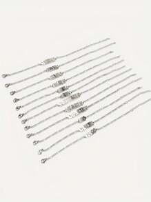 1 Pc Stainless Steel Fashion New Zodiac Letter Pendant Bracelet Jewelry NK Chain Twelve Constellations Birthday Gift For Women Girls And Men , Party ,Christmas Gift,New Year,Mother'S Day - Silver - View 7