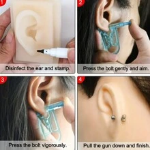 1pc Ear Piercing Gun Kit With Steel Ball Stud Earrings, Piercing Gun And Piercing Tool - Diamond Stud Gun - Blue - View 4