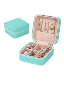 1pc Travel Jewelry Storage Box, Simple Travel And Home Jewelry Storage Box, Portable Earrings, Rings, Bracelets, Jewelry Storage Box, Fashionable Personalized Leather Jewelry Storage Container, Used For Ring, Necklace, Earnail Storage, Perfect Gift For Women, Exquisite And Unforgettable Holiday Gifts For Mother's Day And Valentine's Day, Christmas Gifts
