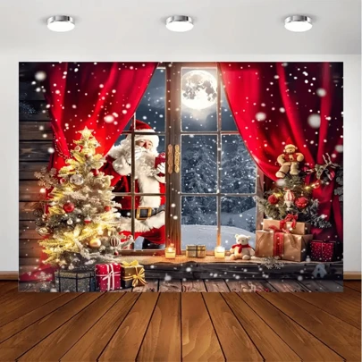 The Multi-Functional Christmas Tree And Santa Claus Photography Background Cloth For "Happy Party" Is Perfect For Holiday Home Decoration And Party Supplies,Christmas