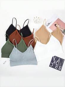 3 Pcs Padded Bralettes For Women Wireless Cami Bras Tank Top Sport Bras Comfort Seamless V Neck With Removable Pads For Girls Laddies Everyday Camisole Basic Bra - 焦糖色,卡其色,白色 - 查看 5