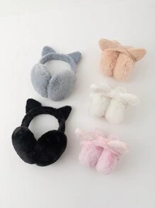 1 件可爱猫耳羊毛耳套，女士冬季配饰 - 彩色 - 查看 4