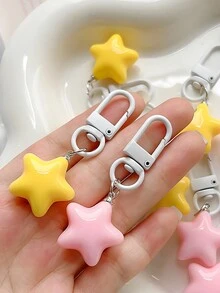 1入組可愛胖奶黃星形鑰匙扣，帶柔軟五角星吊墜，適合學生、女孩、情侶等