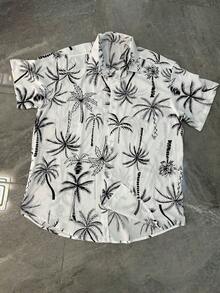 Men's Floral Print Dress Shirt Short Sleeve - trắng - Xem 4